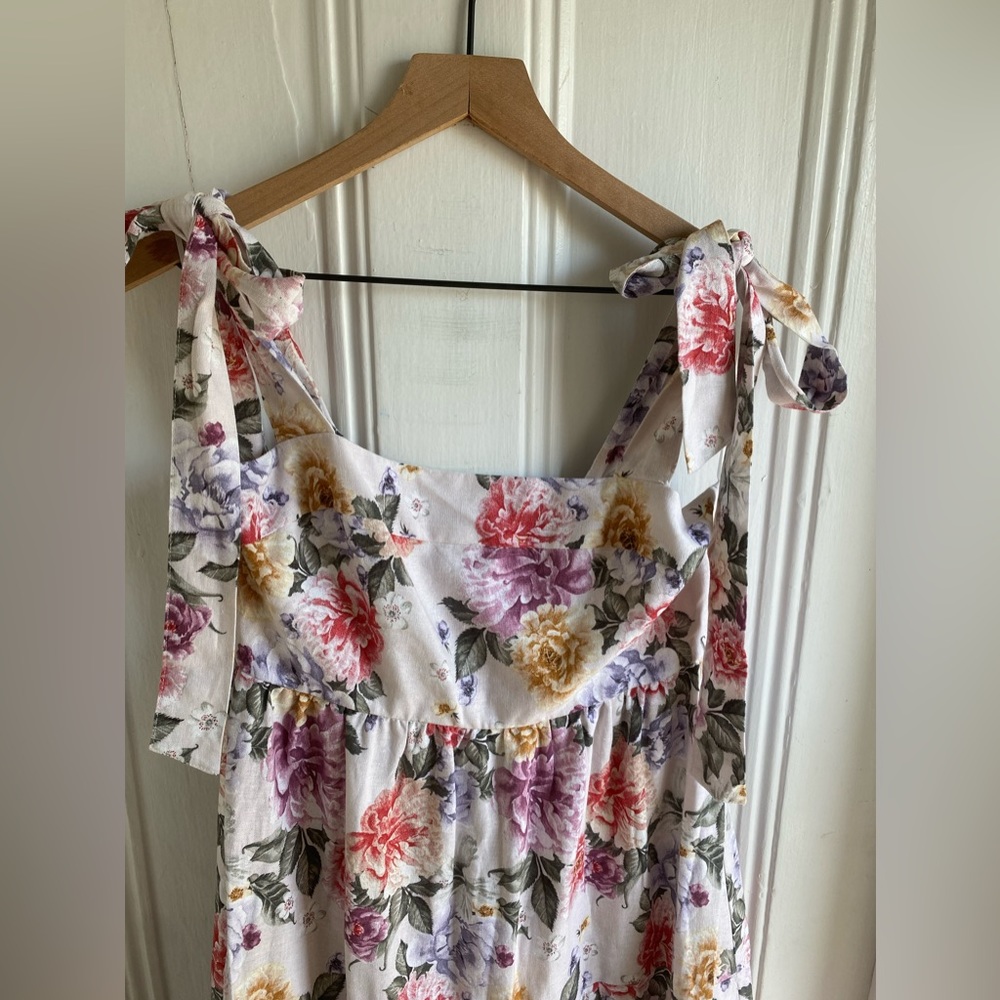 House of Harlow 1960 Dress Floral Linen Tier Bow Tie Shoulders Sz M - Picture 7 of 16